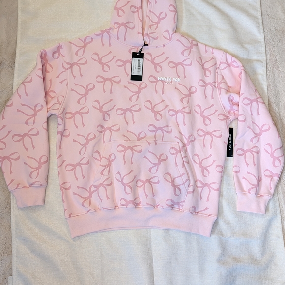 White Fox Boutique Oversized Printed Pink Posy Bow Hoodie - Picture 4 of 5